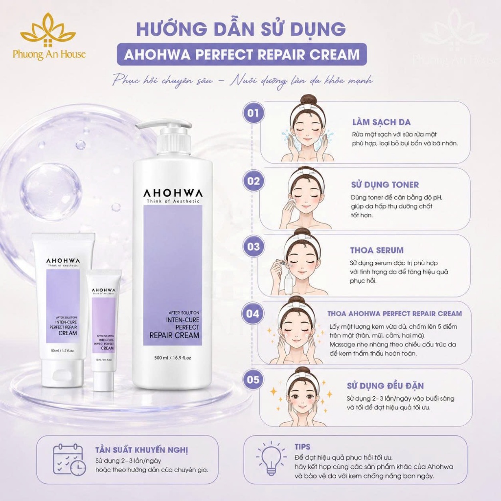 Kem Dưỡng AHOHWA Perfect Repair Cream Cấp Ẩm Làm Dịu Da 12ml 50ml 500ml