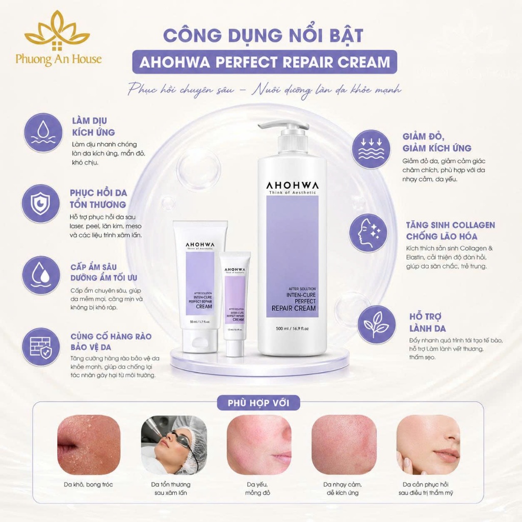 Kem Dưỡng AHOHWA Perfect Repair Cream Cấp Ẩm Làm Dịu Da 12ml 50ml 500ml