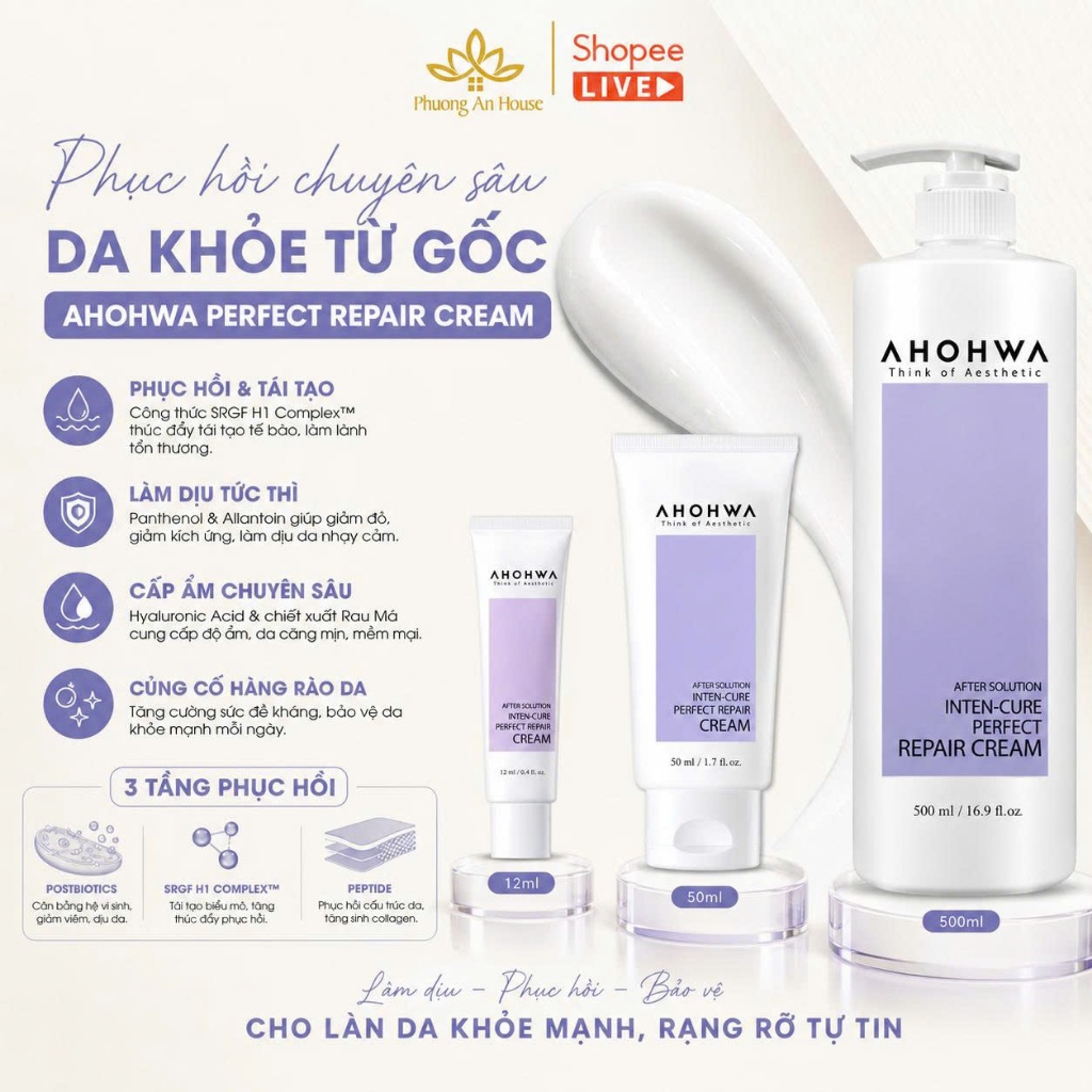 Kem Dưỡng AHOHWA Perfect Repair Cream Cấp Ẩm Làm Dịu Da 12ml 50ml 500ml