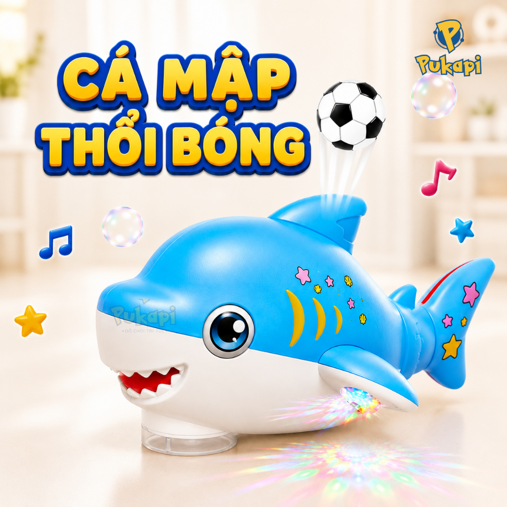 Đồ Chơi Cá Mập Thổi Bóng Cá Heo Thổi Bóng Bóng Lơ Lửng Kèm Nhạc Đèn Di Chuyển Vui Nhộn Cho Bé - Đồ Chơi Cho Bé PUKAPI