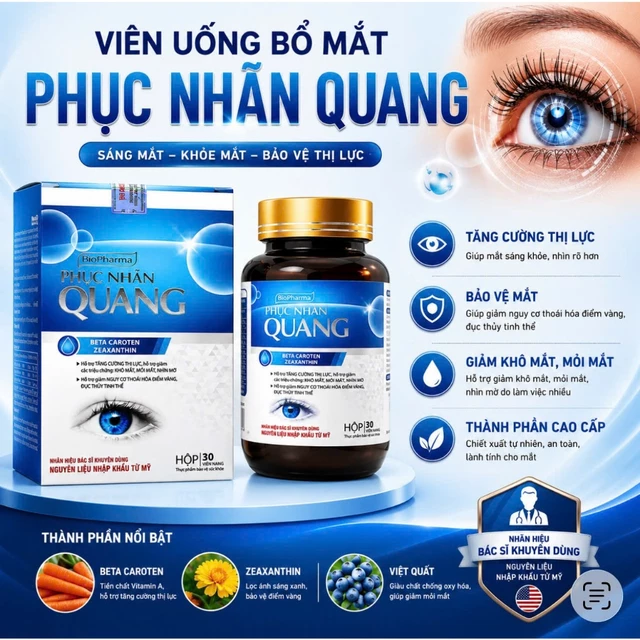Viên Uống Bổ Mắt Phục Nhãn Quang giúp hỗ trợ giải quyết tình trạng nhức mắt, mắt mờ, mắt kém