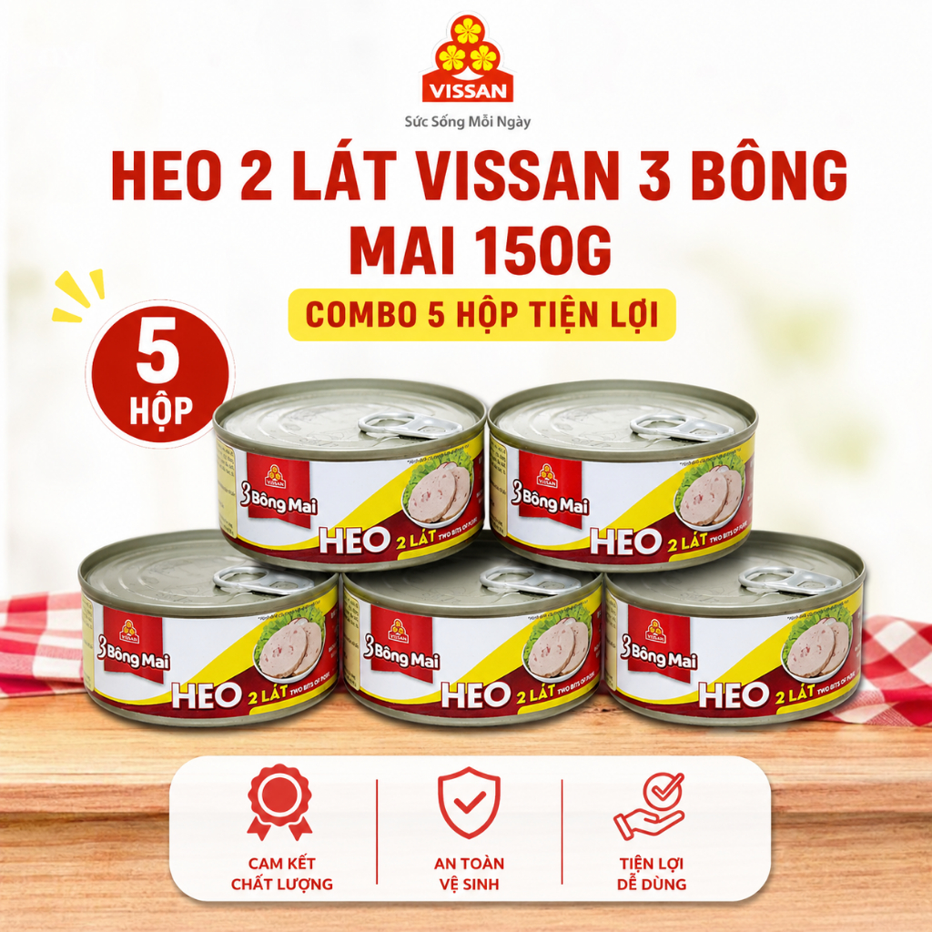 [Combo 5 Hộp] Heo 2 Lát 3 Bông Mai Vissan – Chính Hãng Date 2029, HSD 36 Tháng, Ăn Liền Tiện Lợi