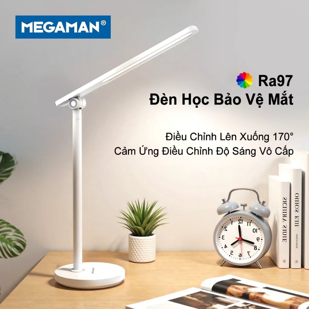 Đèn Học LED MEGAMAN 10W Bảo Vệ Mắt - Ra97 - Nút Cảm Ứng, Điều Chỉnh Độ Sáng Vô Cấp, Ánh Sáng 4000K