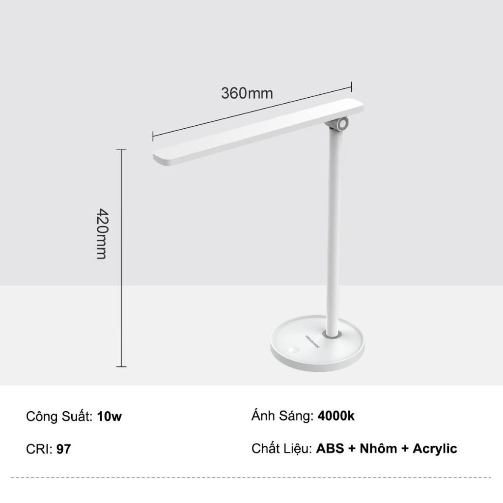 Đèn Học LED MEGAMAN 10W Bảo Vệ Mắt - Ra97 - Nút Cảm Ứng, Điều Chỉnh Độ Sáng Vô Cấp, Ánh Sáng 4000K | BigBuy360 - bigbuy360.vn