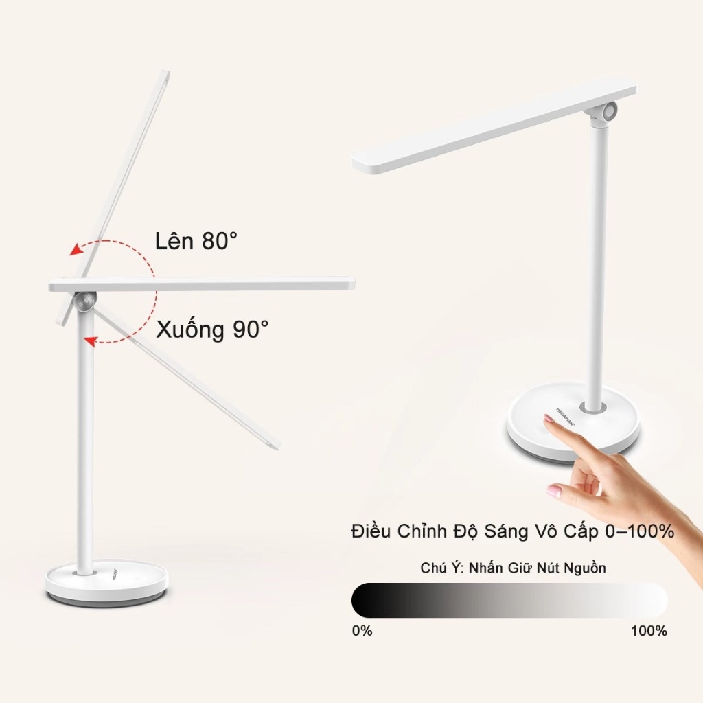 Đèn Học LED MEGAMAN 10W Bảo Vệ Mắt - Ra97 - Nút Cảm Ứng, Điều Chỉnh Độ Sáng Vô Cấp, Ánh Sáng 4000K | BigBuy360 - bigbuy360.vn