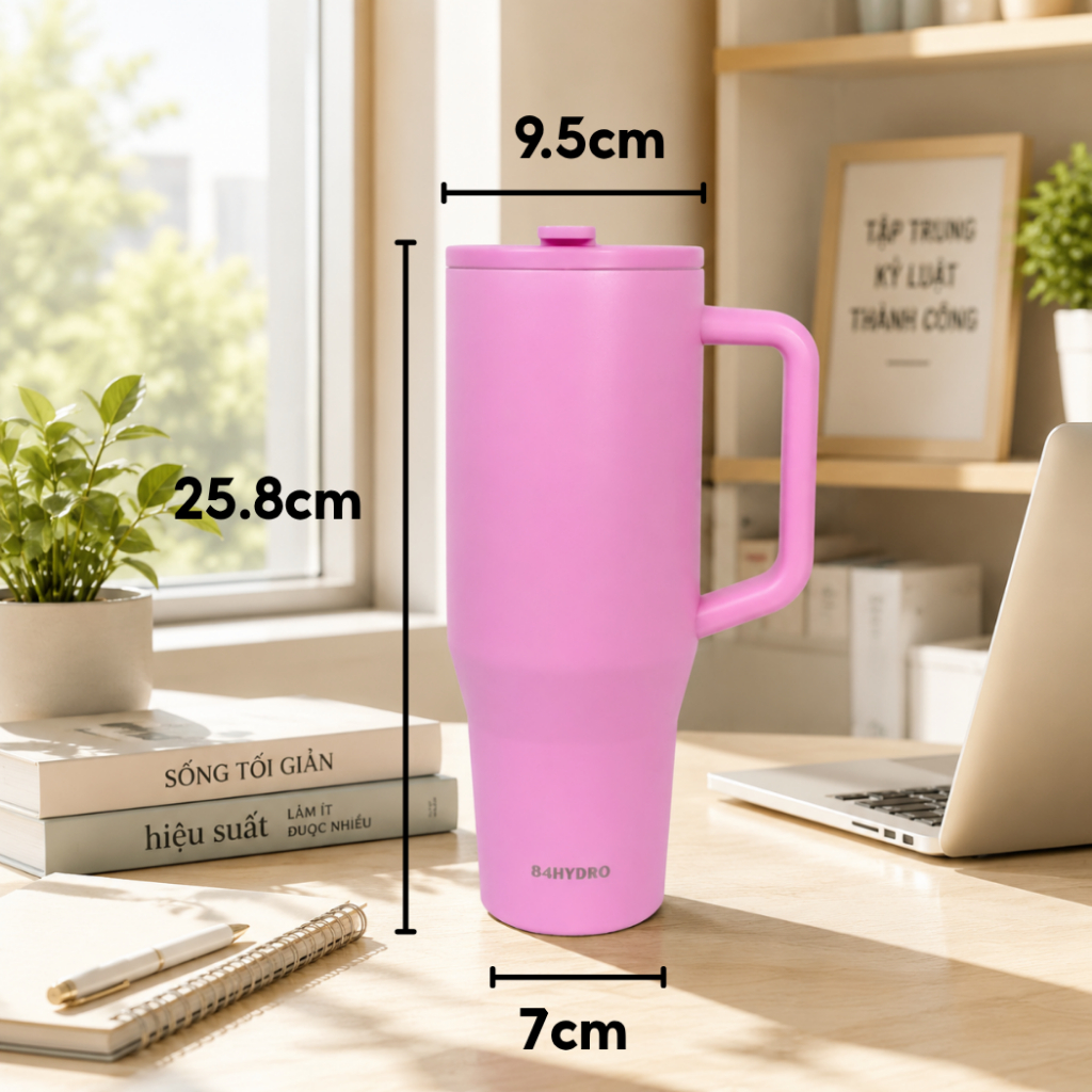 Ly giữ nhiệt lõi tráng sứ 84T1200C Pink, inox304, dung tích lớn 1200ml, khắc tên theo yêu cầu
