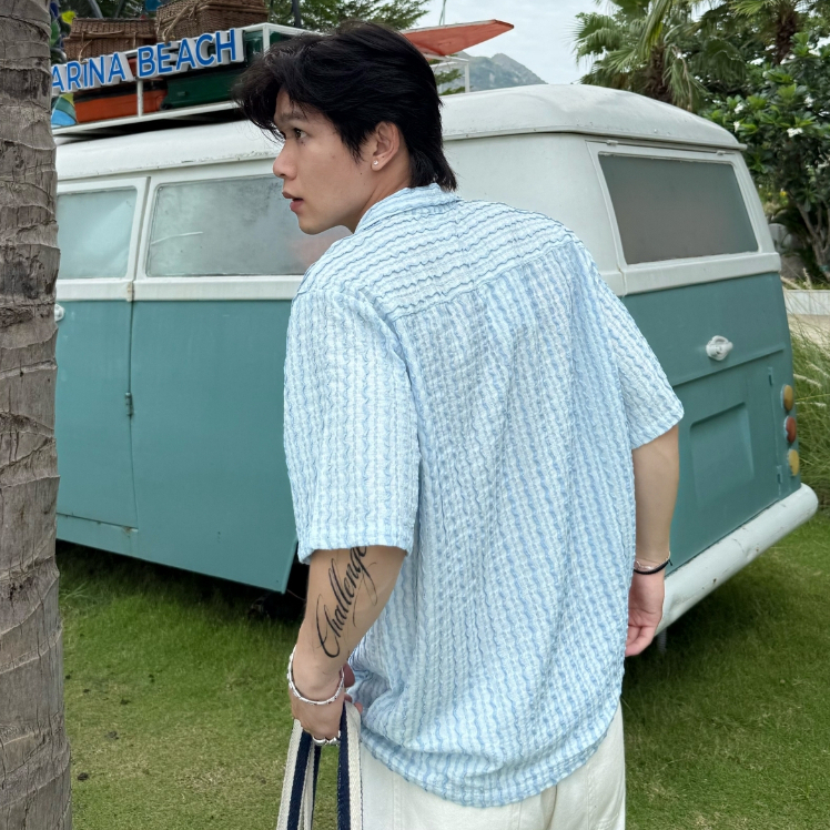Áo Sơ Mi Ngắn Tay Đi Biển Hoạ Tiết Đan Lưới Dập Nổi Lượn Sóng Cổ Cuban Shirt Nam Nữ ARTGOD HMA115