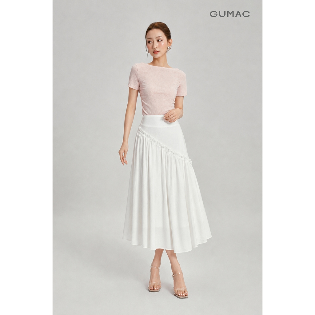 Chân Váy Midi Nữ Gmorning - GUMAC Form A Xòe Rã Xéo Phối Bèo Mềm Mại Tôn Dáng YVG07020