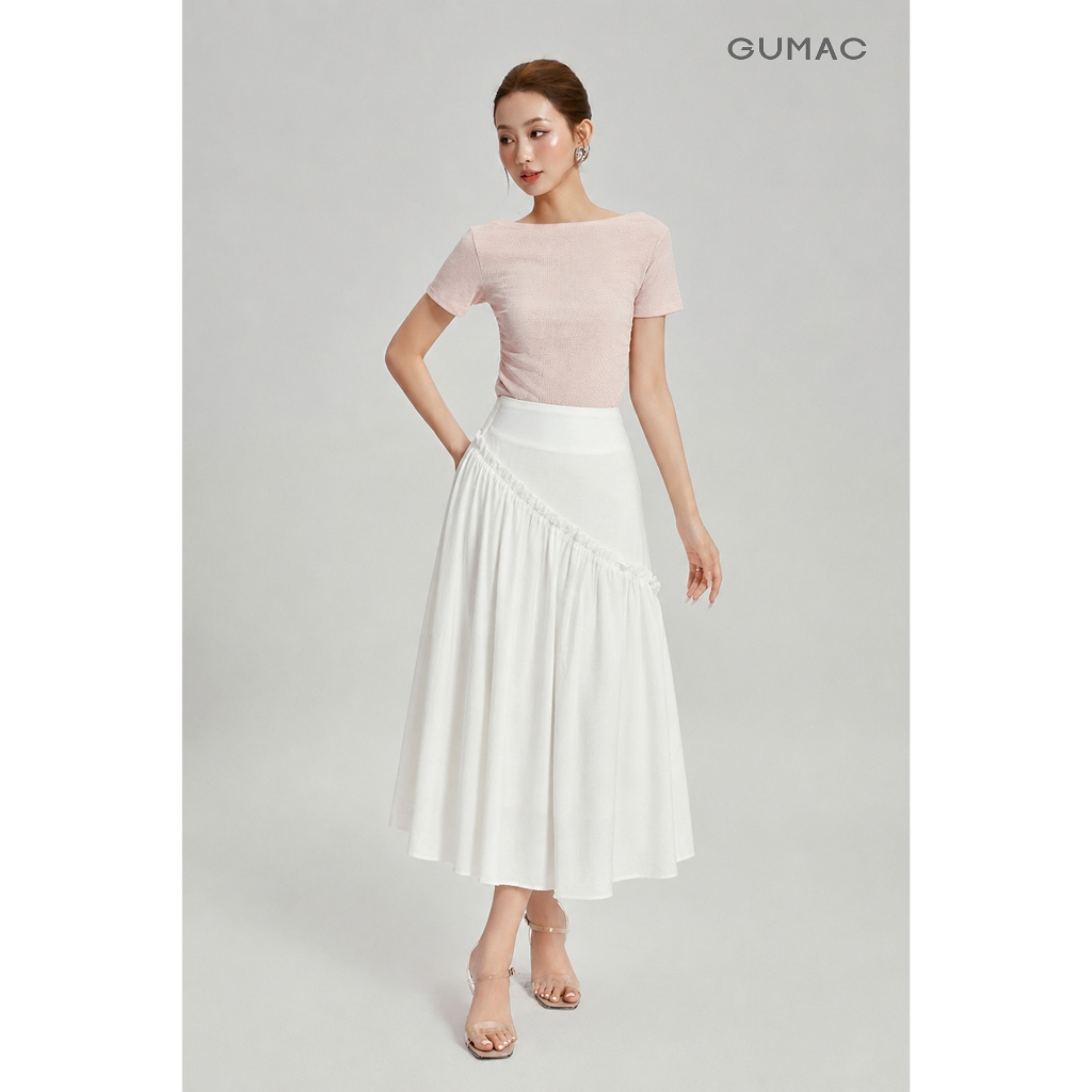 Chân Váy Midi Nữ Gmorning - GUMAC Form A Xòe Rã Xéo Phối Bèo Mềm Mại Tôn Dáng YVG07020