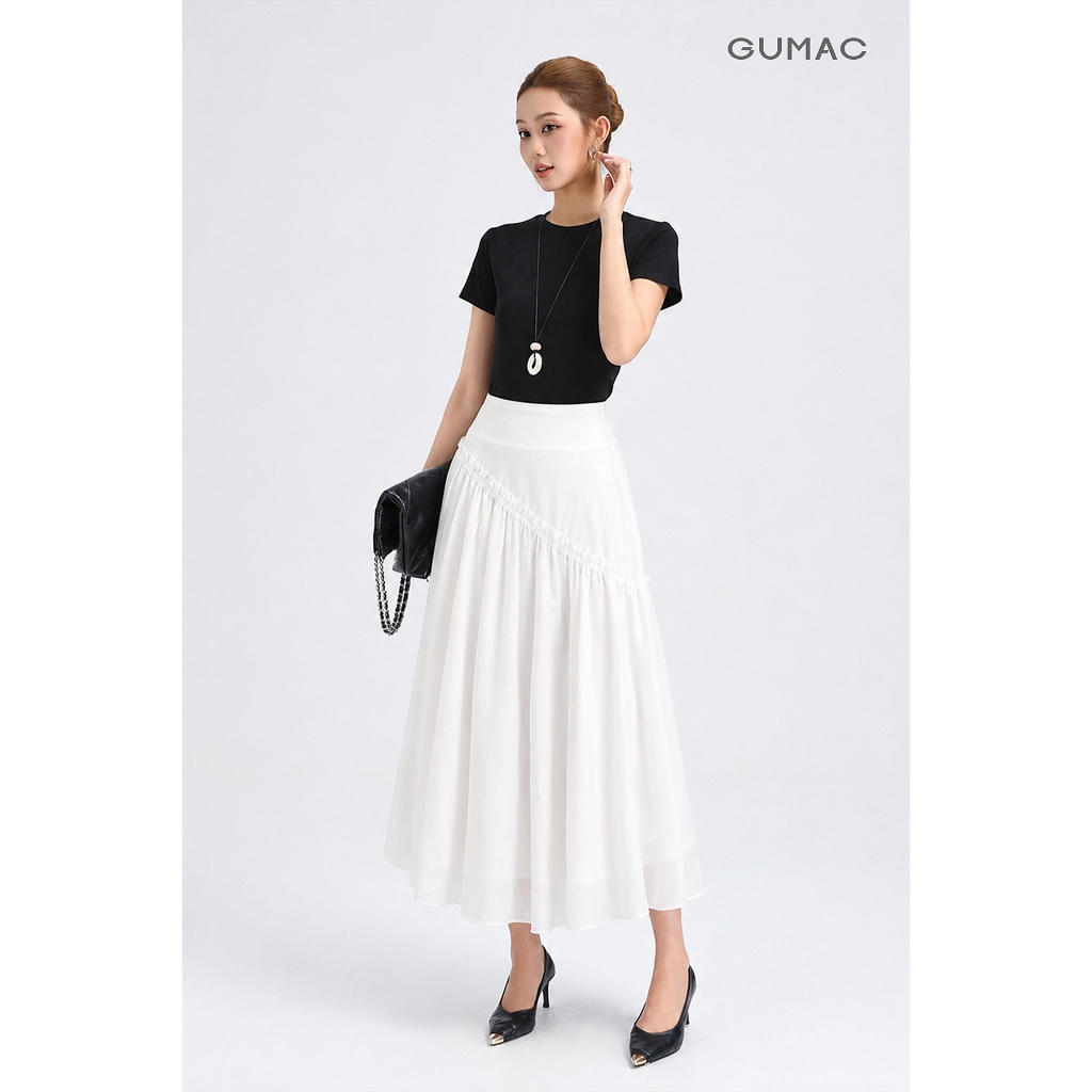 Chân Váy Midi Nữ Gmorning - GUMAC Form A Xòe Rã Xéo Phối Bèo Mềm Mại Tôn Dáng YVG07020