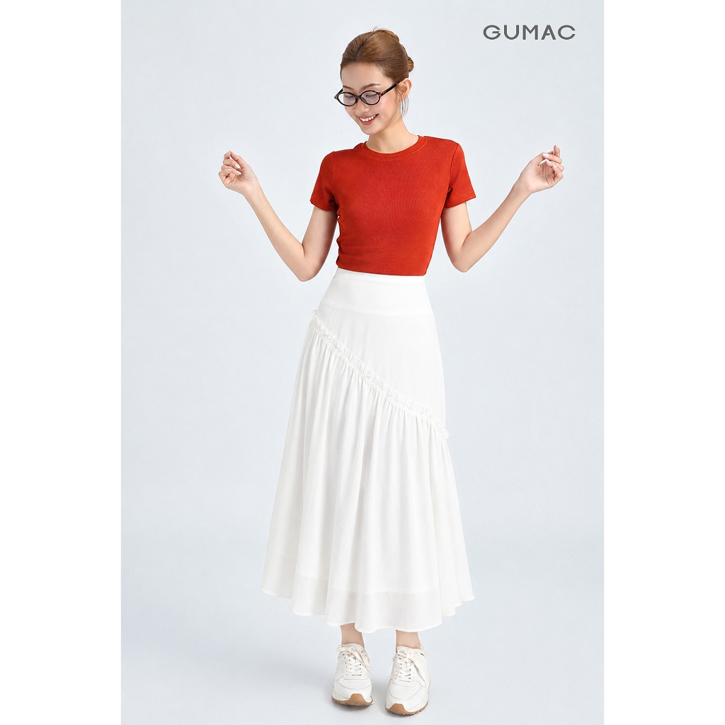 Chân Váy Midi Nữ Gmorning - GUMAC Form A Xòe Rã Xéo Phối Bèo Mềm Mại Tôn Dáng YVG07020