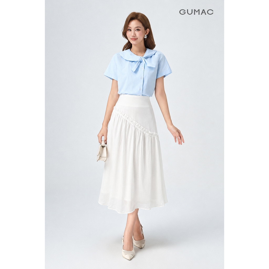 Chân Váy Midi Nữ Gmorning - GUMAC Form A Xòe Rã Xéo Phối Bèo Mềm Mại Tôn Dáng YVG07020