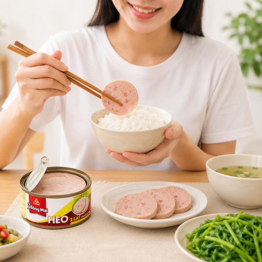 [Combo 5 Hộp] Heo 2 Lát 3 Bông Mai Vissan – Chính Hãng Date 2029, HSD 36 Tháng, Ăn Liền Tiện Lợi