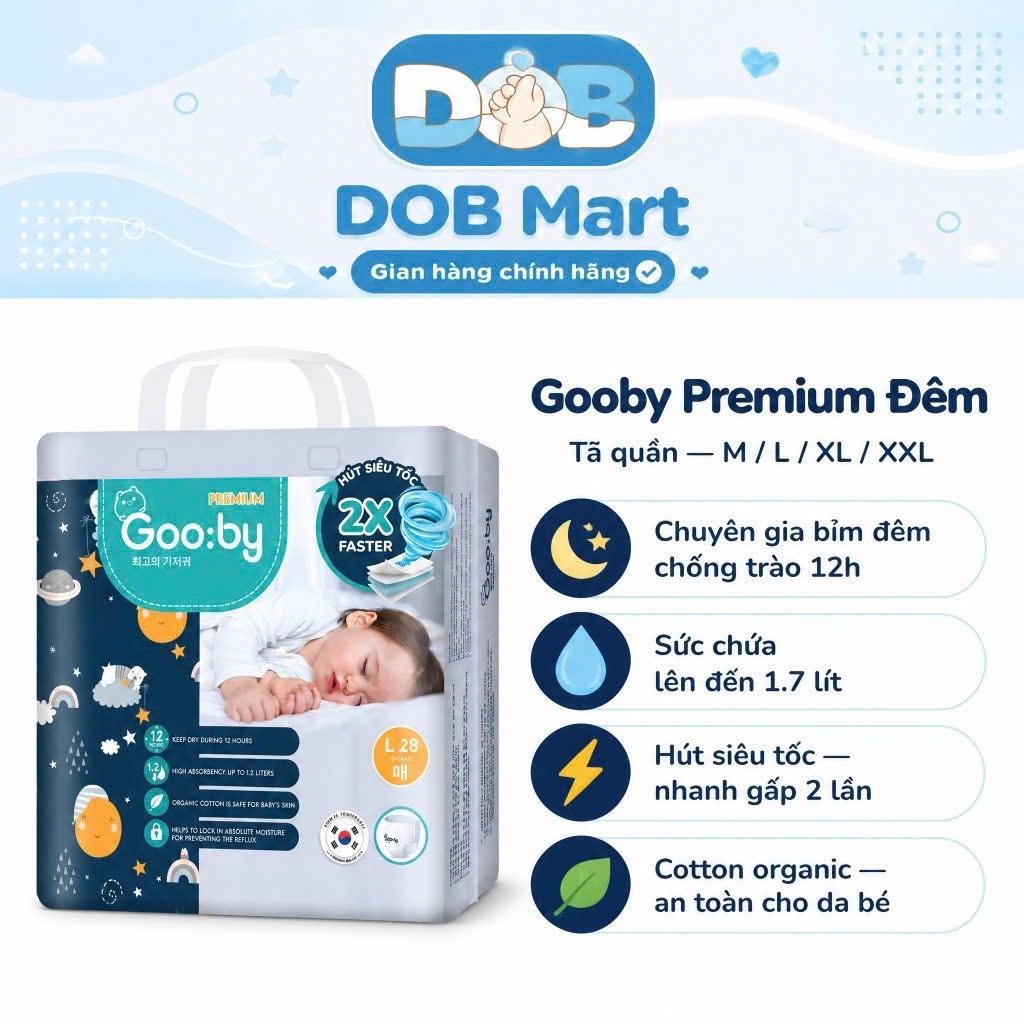 [KT] [1 bịch Gooby Đêm] Tã dán/Bỉm quần Gooby đêm đủ size cho bé NB/S/M/L/XL/XXL/XXXL DOB