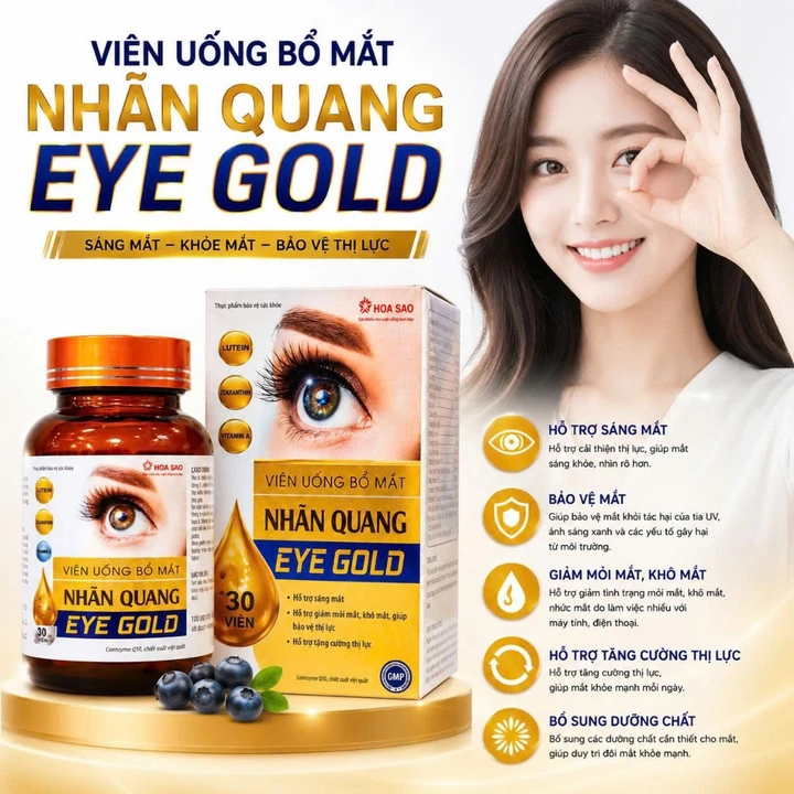 Viên Uống Bổ Mắt EYE GOLD - Tăng Cường Thị Lực Mắt ,Chống Mỏi Mắt,Mắt Nhìn Mờ,Hộp 30 viên