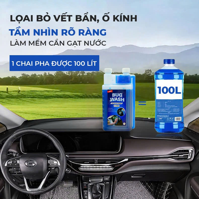 Dung Dịch Pha Nước Rửa Kính Ô Tô BUG WASH 1:100 | Làm Sạch Kính Lái, Tẩy Bụi Bẩn, 1 Chai Pha 100L