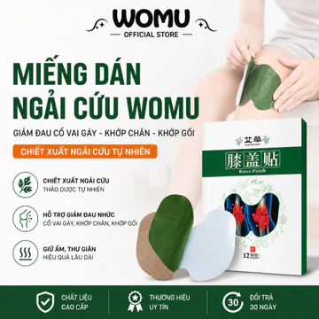 Hộp 12 Miếng Dán Giảm Đau Cổ Vai Gáy, Đau Khớp, Đau Vùng Eo Hông Womu, Chiết Xuất Gừng, Ngải Cứu "