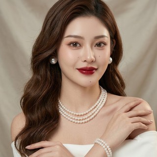 [ DAISYN ] N873 dây chuyền ngọc trai nhân tạo 3 sợi, dây chuyền cưới , thiết kế dây chuyền ngọc trai