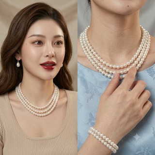 [ DAISYN ] N873 dây chuyền ngọc trai nhân tạo 3 sợi, dây chuyền cưới , thiết kế dây chuyền ngọc trai