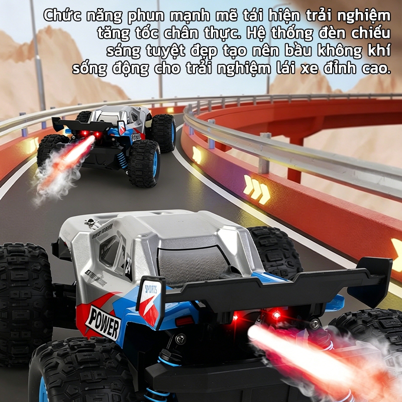 💨Xe Địa Hình RC 2 Tốc Độ Đua, Phun Sương Hiệu Ứng, Chơi Nhiều Người, Leo Dốc Tốt, Kích Thước 31cm, Sạc USB