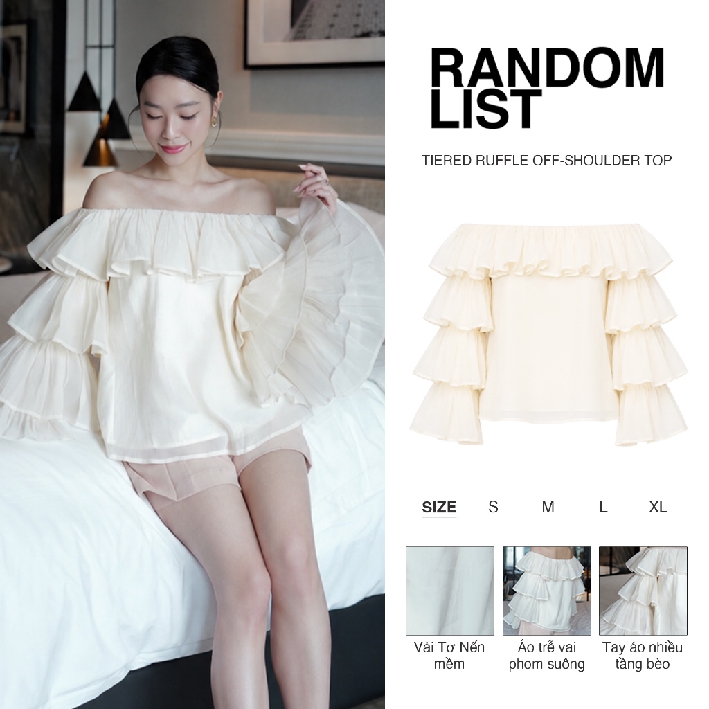 RANDOMLIST - Áo trễ vai tay bèo nhiều tầng phom suông nữ tính thanh lịch - Tiered Ruffle Off Shoulder Top
