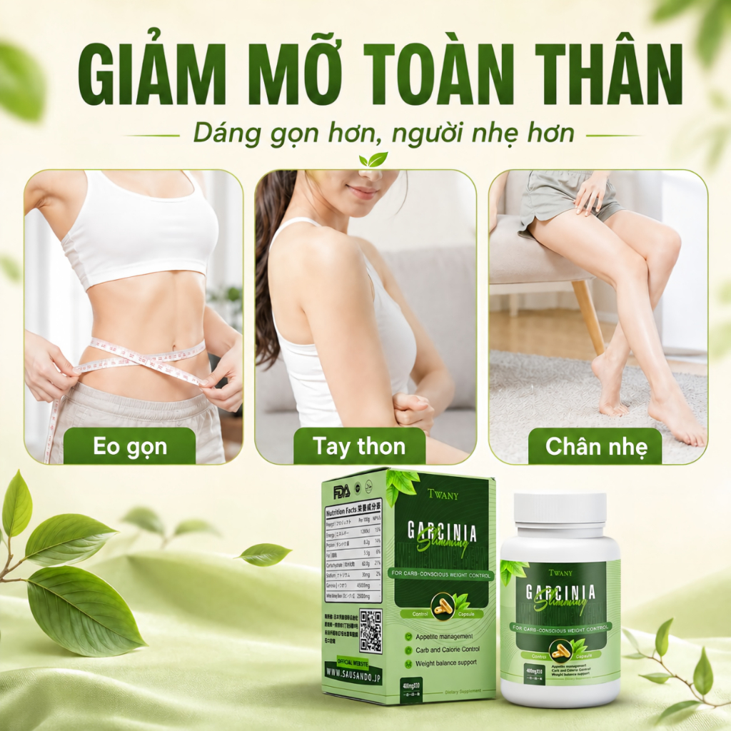 TWANY Viên Uống Garcinia Đậu Trắng Hỗ Trợ Kiểm Soát Cơn Thèm Ăn Quản Lý Cân Nặng Dáng Gọn