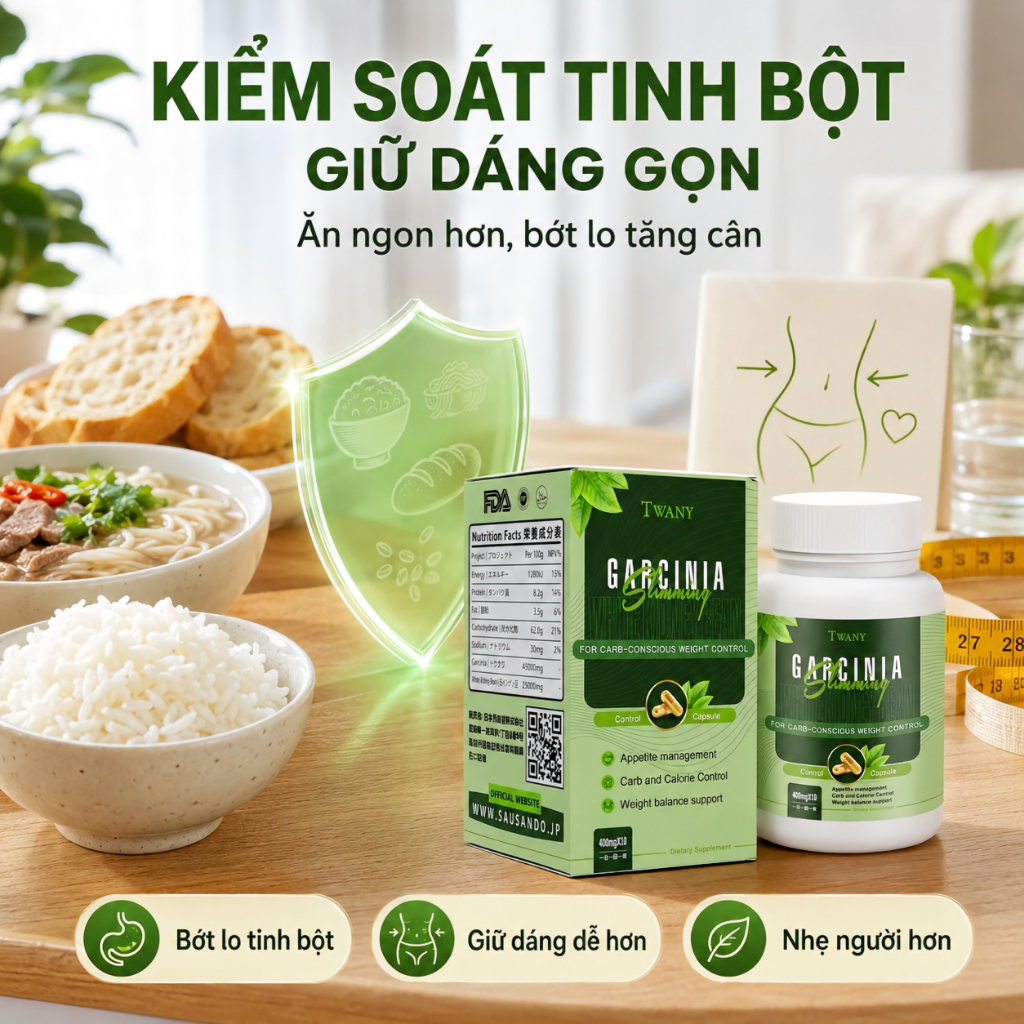 TWANY Viên Uống Garcinia Đậu Trắng Hỗ Trợ Kiểm Soát Cơn Thèm Ăn Quản Lý Cân Nặng Dáng Gọn