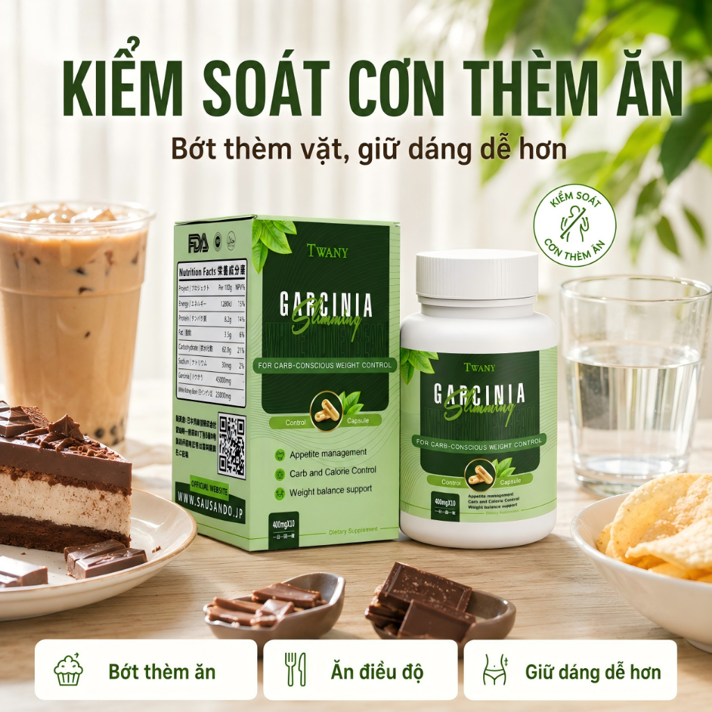 TWANY Viên Uống Garcinia Đậu Trắng Hỗ Trợ Kiểm Soát Cơn Thèm Ăn Quản Lý Cân Nặng Dáng Gọn