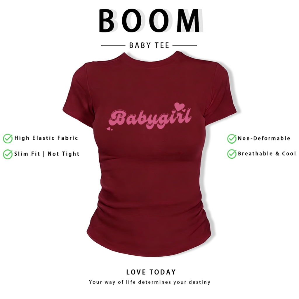 BOOM Áo Baby Tee Nữ Cotton Ôm Body-Áo Thun Ngắn Tay Y2K In Hình PhongCách Mùa Hè, Cổ Tròn Hàng Đầucách hàn quốc phong#12