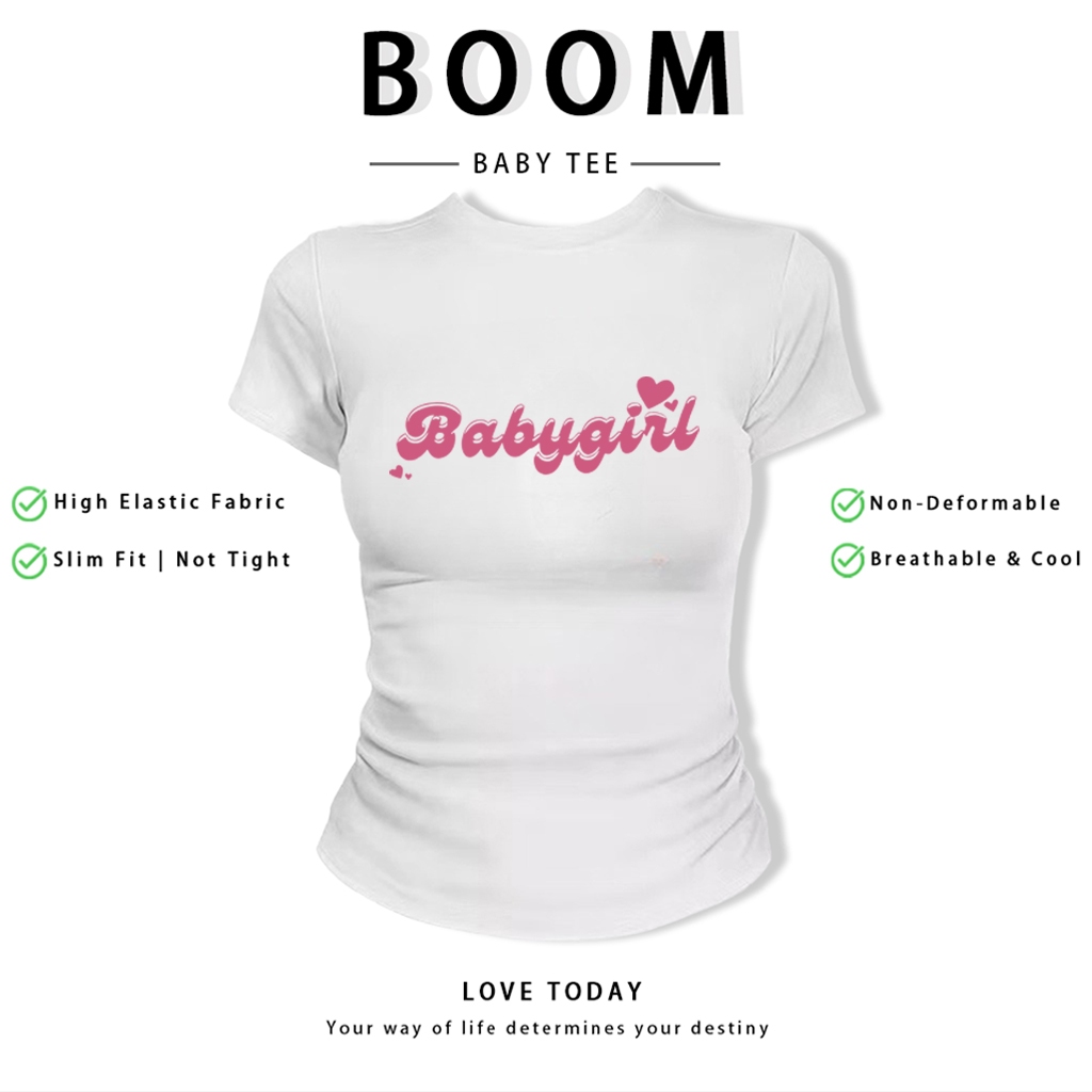 BOOM Áo Baby Tee Nữ Cotton Ôm Body-Áo Thun Ngắn Tay Y2K In Hình PhongCách Mùa Hè, Cổ Tròn Hàng Đầucách hàn quốc phong#12