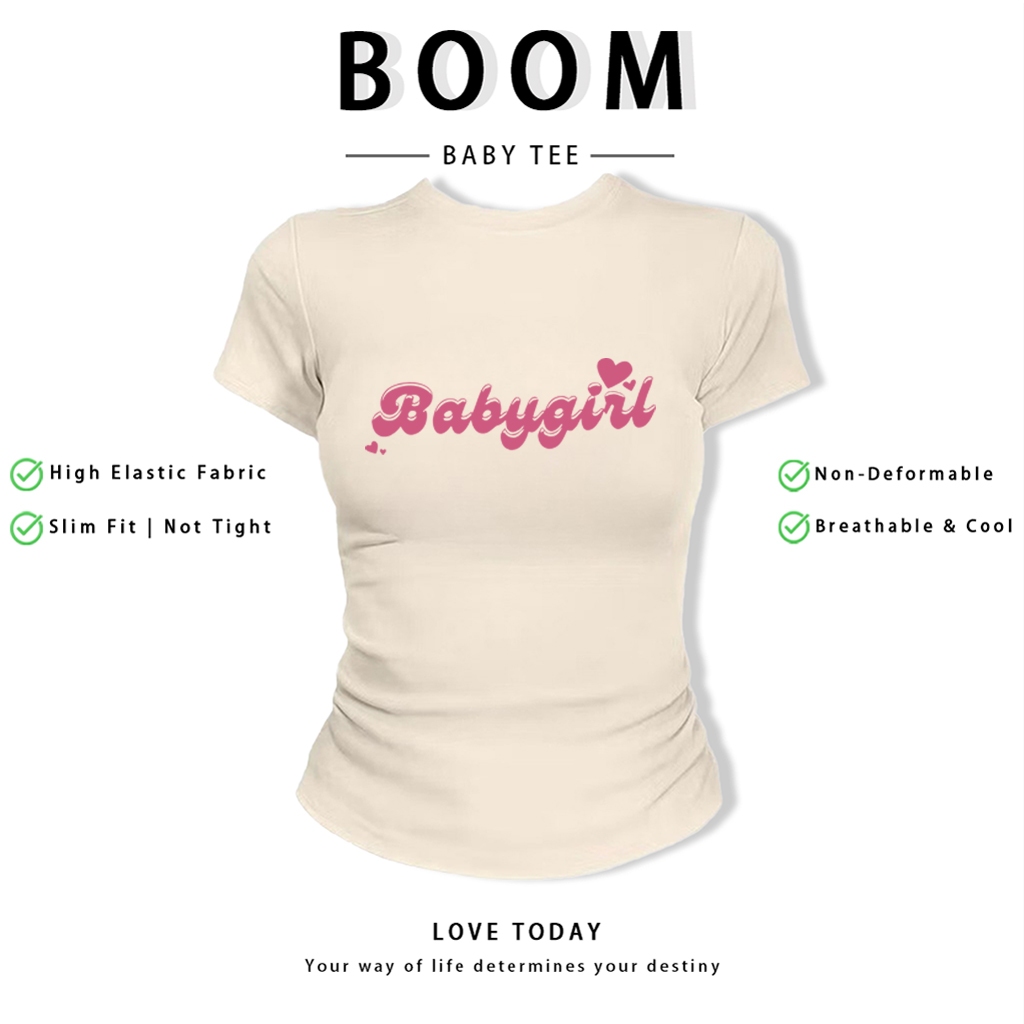 BOOM Áo Baby Tee Nữ Cotton Ôm Body-Áo Thun Ngắn Tay Y2K In Hình PhongCách Mùa Hè, Cổ Tròn Hàng Đầucách hàn quốc phong#12
