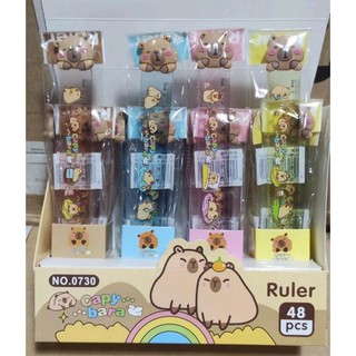 Thước kẻ Capybara 15cm dễ thương kèm topper 3D dụng cụ học tập văn phòng phẩm cute