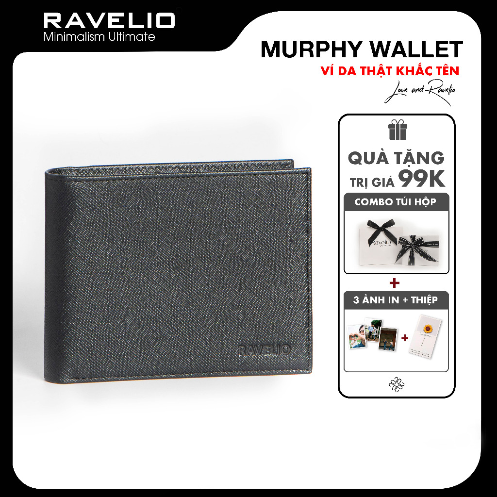 [Khắc tên / Dập nhũ] Ví nam Murphy da bò thật Ravelio cao cấp da Saffiano fullbox làm quà tặng V103