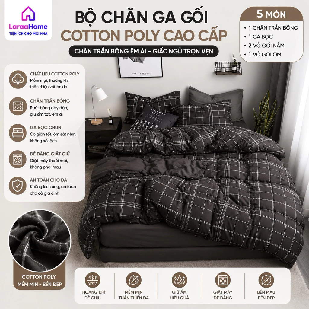 Bộ Ga Gối Cotton Poly 4 Món