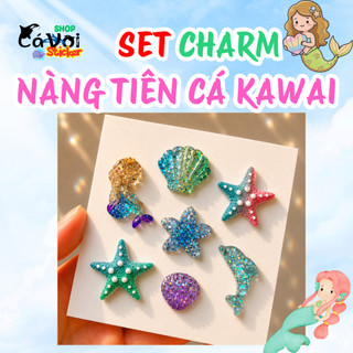 Set Charm Nàng Tiên Cá Đại Dương Pha Lê Cao Cấp 7 Món Cá Heo Sao Biển Vỏ Sò Resin Lấp Lánh Trang Trí Dép Dễ Thương 🌊🧜‍♀️