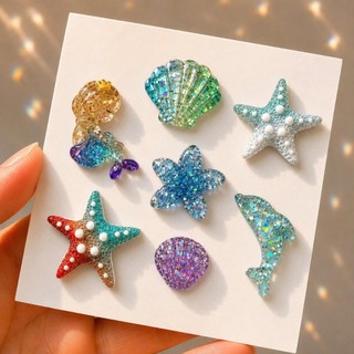 Set Charm Nàng Tiên Cá Đại Dương Pha Lê Cao Cấp 7 Món Cá Heo Sao Biển Vỏ Sò Resin Lấp Lánh Trang Trí Dép Dễ Thương 🌊🧜‍♀️