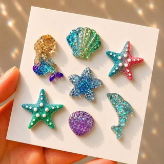 Set Charm Nàng Tiên Cá Đại Dương Pha Lê Cao Cấp 7 Món Cá Heo Sao Biển Vỏ Sò Resin Lấp Lánh Trang Trí Dép Dễ Thương 🌊🧜‍♀️