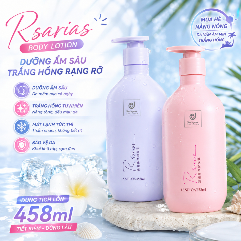 Da Khô Ráp? Thử Ngay Rsarias Body Lotion 458ml Dưỡng Ẩm Sâu Thấm Nhanh Da Mềm Mịn Cả Ngày