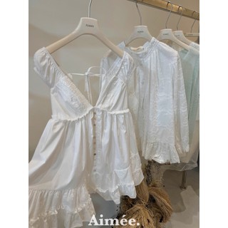 Váy babydoll xinh iu màu trắng phối viền ren đính cúc sơ mi cườm siêu đẹp sang chảnh nhẹ nhàng đỉnh - Baotrang.clothes
