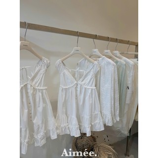 Váy babydoll xinh iu màu trắng phối viền ren đính cúc sơ mi cườm siêu đẹp sang chảnh nhẹ nhàng đỉnh - Baotrang.clothes