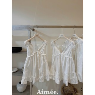 Váy babydoll xinh iu màu trắng phối viền ren đính cúc sơ mi cườm siêu đẹp sang chảnh nhẹ nhàng đỉnh - Baotrang.clothes