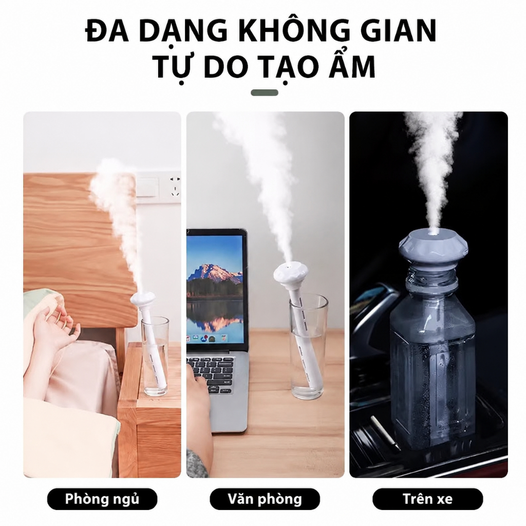Máy tạo ẩm mini cầm tay | Máy phun sương USB không bình nước | Dùng cho cốc, chai, ly đa năng