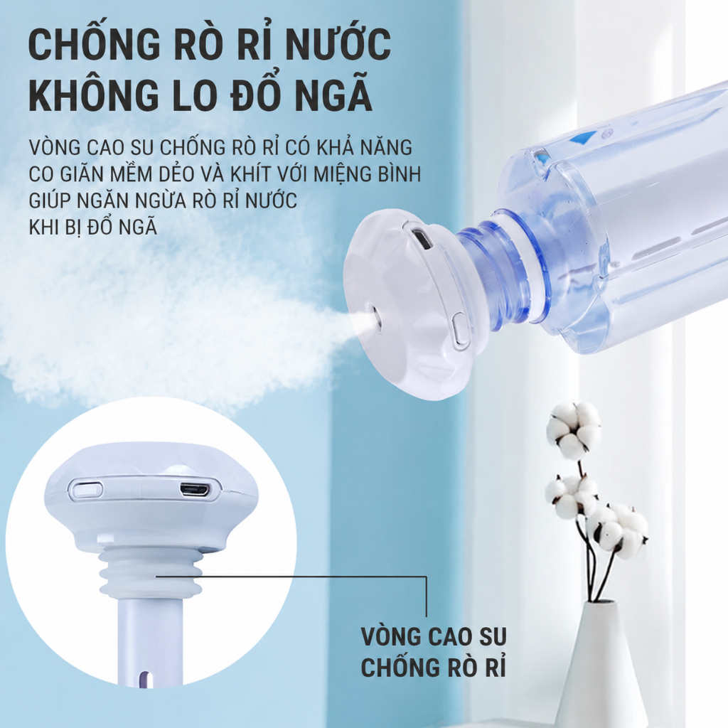 Máy tạo ẩm mini cầm tay | Máy phun sương USB không bình nước | Dùng cho cốc, chai, ly đa năng