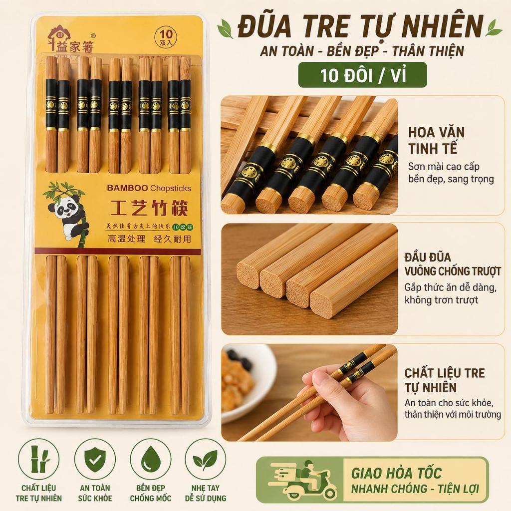 [ HỎA TỐC ] Combo 10-50 Đôi Đũa Tre BamBoo 24cm Chống Trơn Trượt , Nấm Mốc An Toàn Tiện Lợi - Đũa Ăn Cơm Cao Cấp