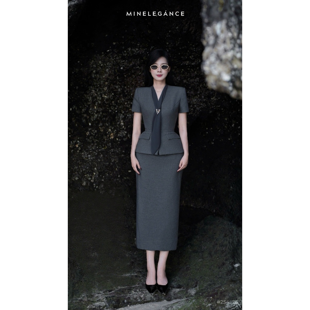 MINELEGÁNCE | SET VEST & CHÂN VÁY CHỮ A CÁCH ĐIỆU, SANG TRỌNG - MIN254