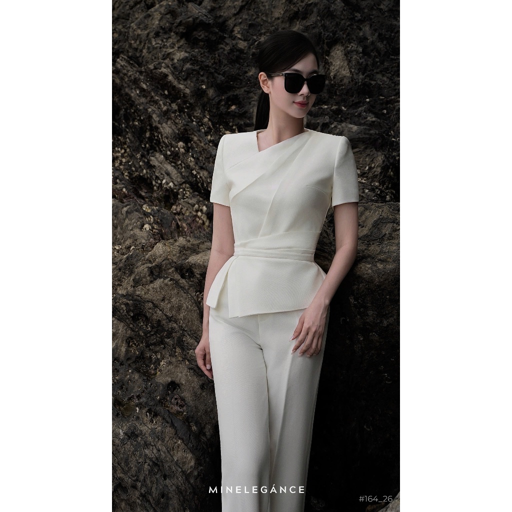 MINELEGÁNCE | SET ÁO CỔ TIM LỆCH & QUẦN ỐNG ĐỨNG CÔNG SỞ, SANG TRỌNG - MIN164
