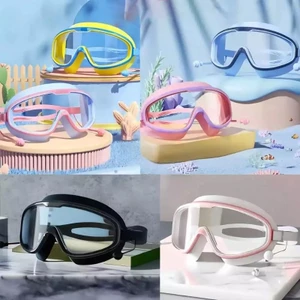 Kính Bơi Gọng Lớn Silicon Trẻ Em Người Lớn Chống Sương Mù, Không Thấm Nước Kèm Bịt Tai Tầm Nhìn Rộng, Dây Đeo Co G