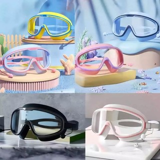 [COD] Kính Bơi Gọng Lớn Silicon Trẻ Em Người Lớn Chống Sương Mù, Không Thấm Nước Kèm Bịt Tai Tầm Nhìn Rộng, Dây Đeo Co G