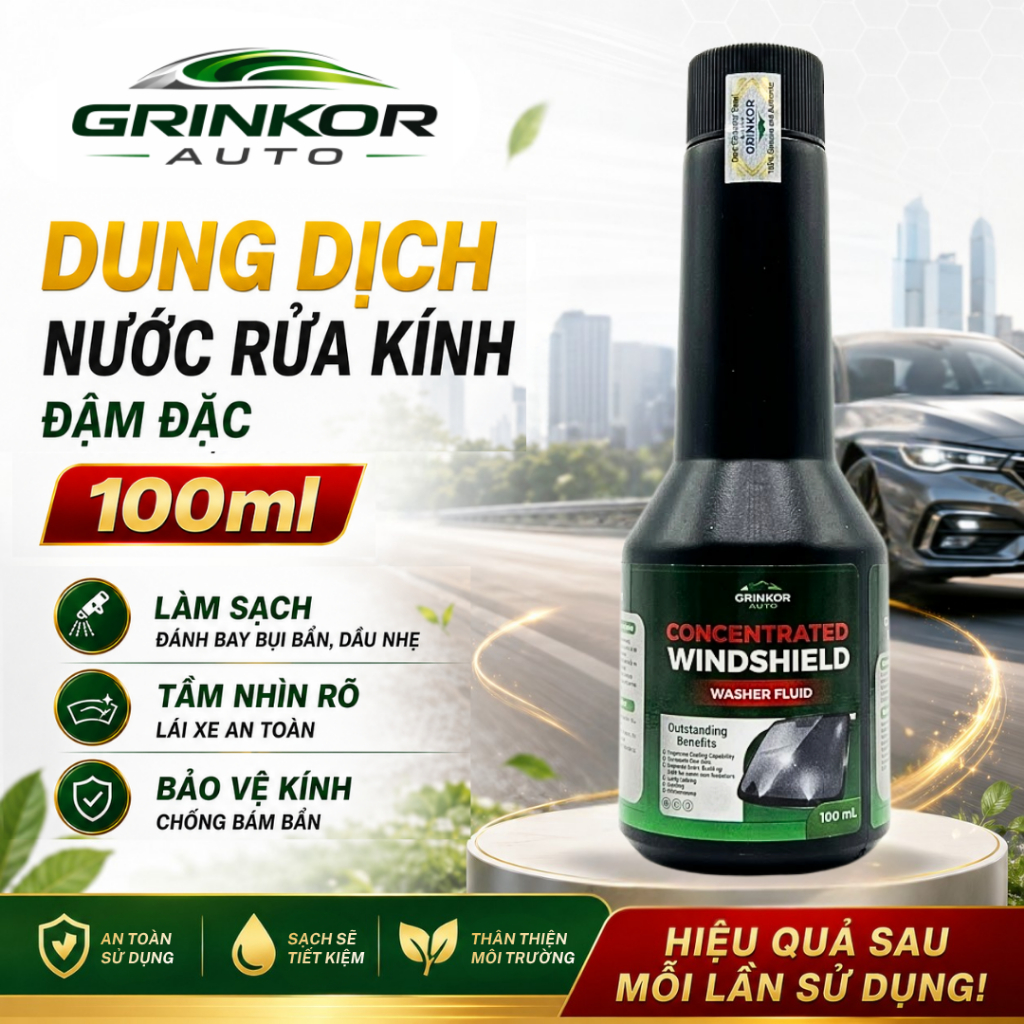 Dung Dịch Nước Rửa Kính Ô Tô Đậm Đặc GRINKOR AUTO 100ml Làm Sạch Bụi Bẩn, Dầu Mỡ Nhẹ, Giúp Tầm Nhìn Rõ Lái Xe An Toàn