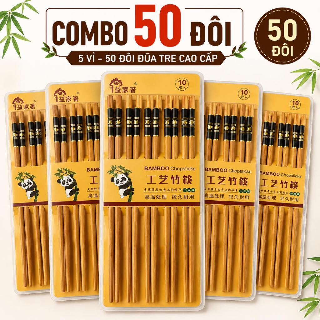 [ HỎA TỐC ] Combo 10-50 Đôi Đũa Tre BamBoo 24cm Chống Trơn Trượt , Nấm Mốc An Toàn Tiện Lợi - Đũa Ăn Cơm Cao Cấp